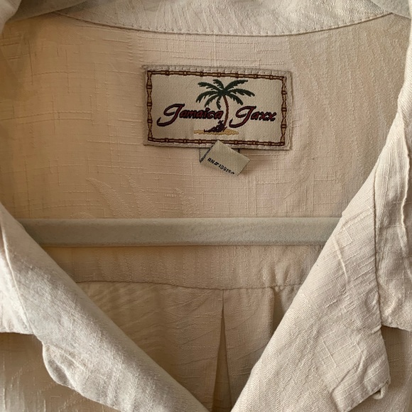 Jamaica Jaxx Mens Silk Button Down Shirt, Palm Print, Large, Good Condition - Picture 9 of 16